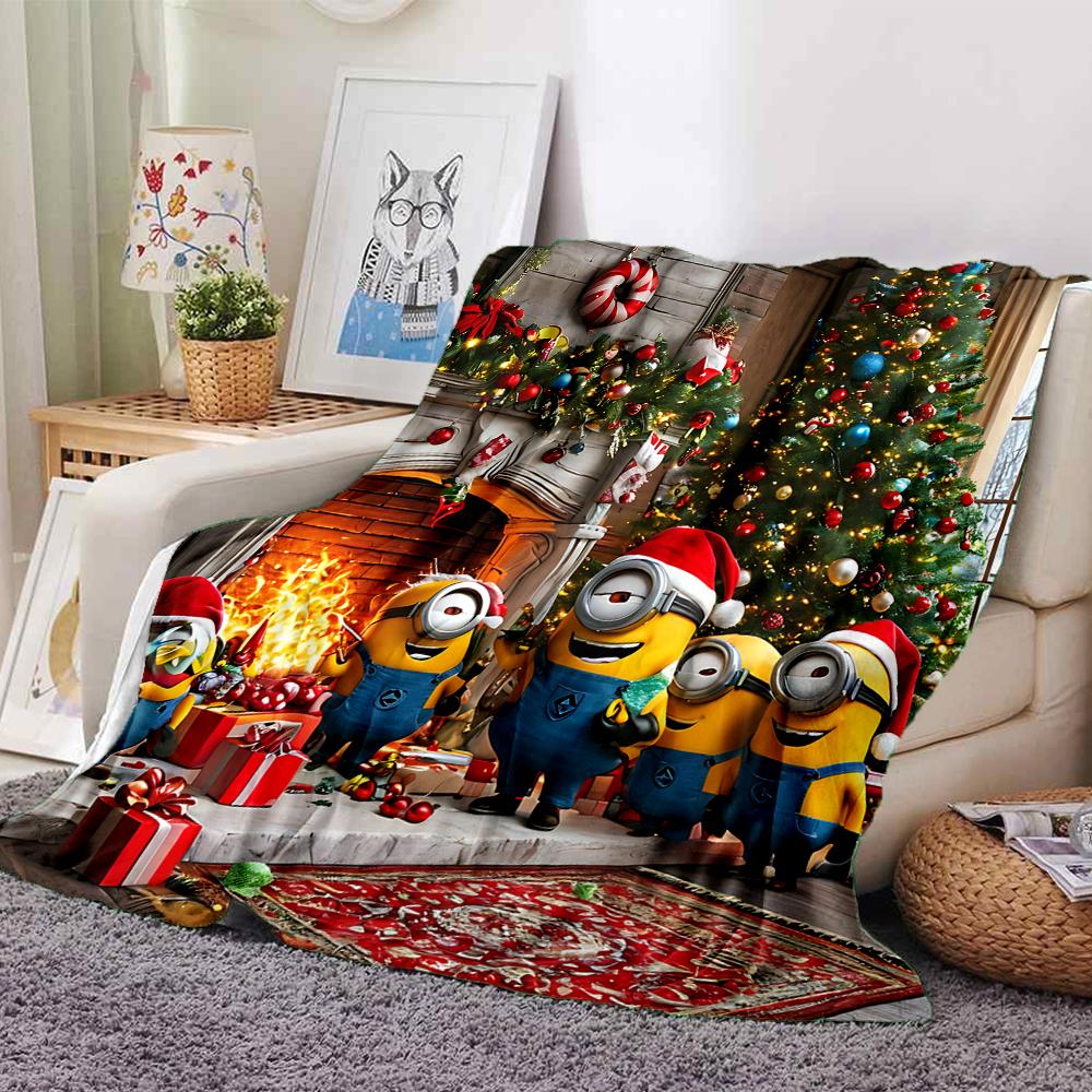 1Pc Christmas Minions Celebration Blanket Soft Throw Blanket For Home Bedroom Bed Sofa Travel Office Solid Christmas Blanket