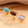 Vintage Metal Brown Stone Open Rings for Women Fashion Gold Color Geometric Oval Double Layered Adjustable Rings Jewelry Gifts