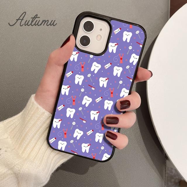 Cute Cartoon Dentist Tooth Phone Case for iPhone 11 12 13 14 Pro Max Mini XR XS SE 2020 6S 7 8 Plus Samsung Galaxy S21 S22 Cover