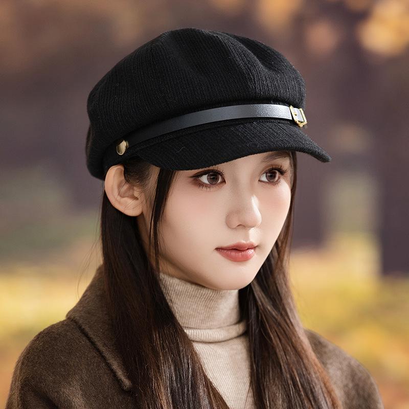 

Новая осенне-зимняя шляпа женская с пряжкой-ремнем восьмиугольная шляпа ретро универсальный берет кепка газетчика One Size