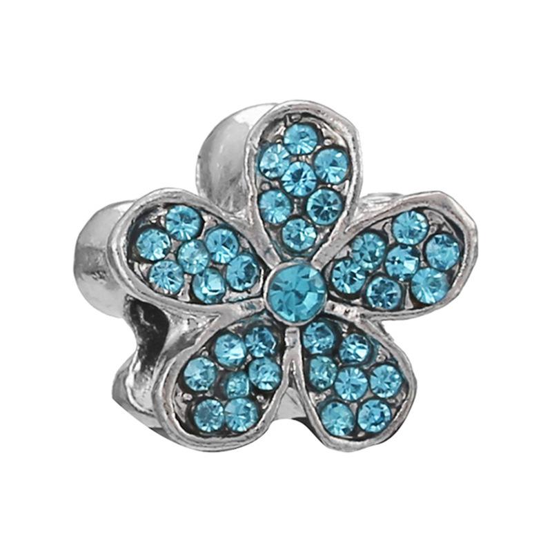 New Silver Plated Blue Diamond Alloy Large Hole Charm Beads For DIY Bracelet Necklace Jewelry Accessories Gifts