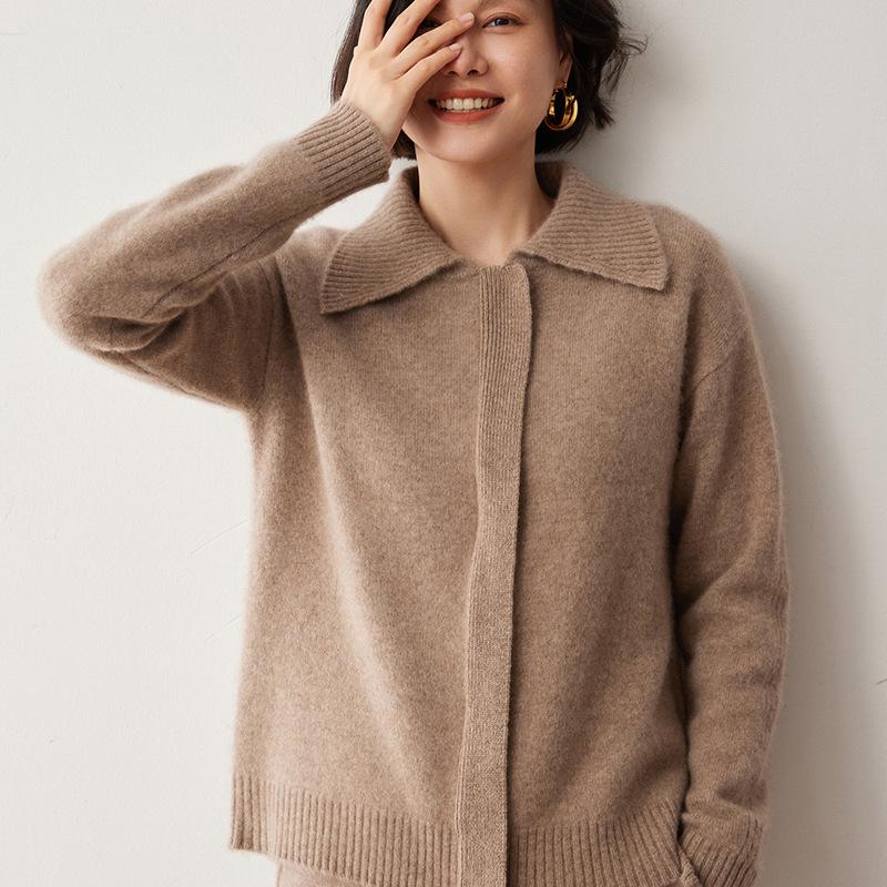 Korean Style Women's Loose Cashmere Cardigan with Zipper