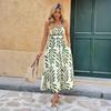 2026 Summer Green Leaf Print Spaghetti Strap Dress: Fresh Seaside Vacation Style