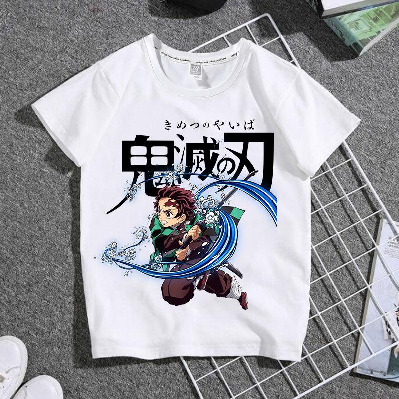 

Fashion Harajuku Anime Demon Slayer Kimetsu No Yaiba Print Children T-Shirt Summer Loose Short Sleeve Women Top Men Tees Blouses XXXL білий