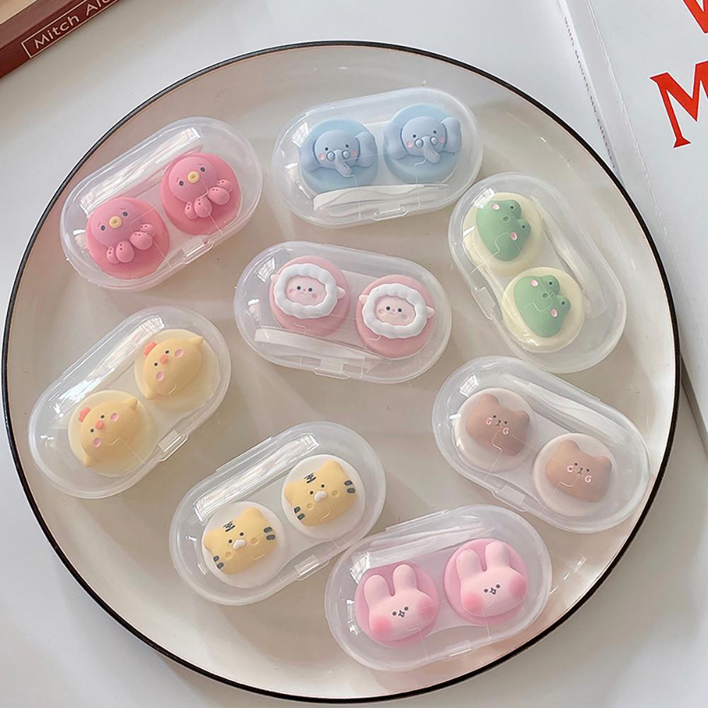 Cute Contact Lens Case with Lenses Tweezers Contact Lens Kit Holder Container Cartoon Animal Lens Storage Box