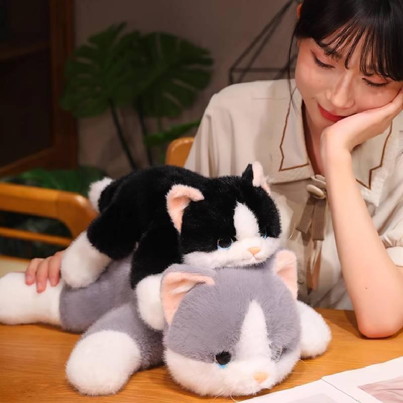 Adorable Realistic Plush Cat Doll Soft Sleeping Companion For Kids Gift In Yellow White Gray And Black Colors