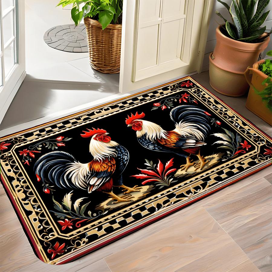 Rustic Rooster Welcome Mat Non Slip Indoor Outdoor Door Mat for Kitchen Home Office Laundry Room Bathroom Holiday Decor