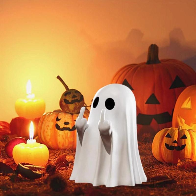 Cute Middle Finger Ghost Statue Mini Halloween Decorations For Home Centerpiece Coffee Table Ornament Adorable Horror Figure