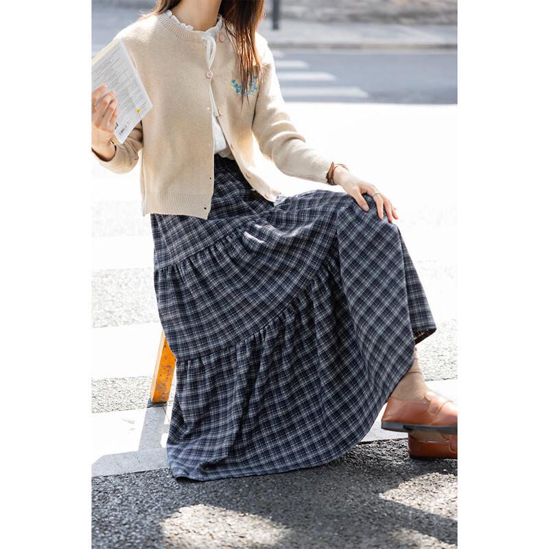 MOCANA Korean Retro Plaid A-line Midi Skirt