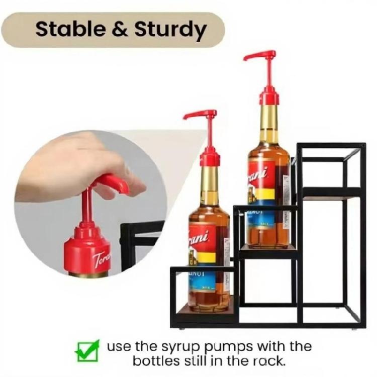 Functional Wooden Wine Rack With Metal Frame Suitable For Kitchen Counter Or Coffee Station