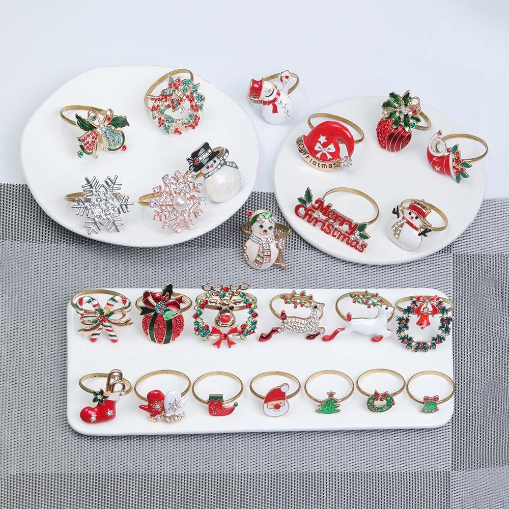 Reindeer & Santa Snowflake Christmas Napkin Rings - Festive Wreath Holders for Hotel Decoration, Bestseller