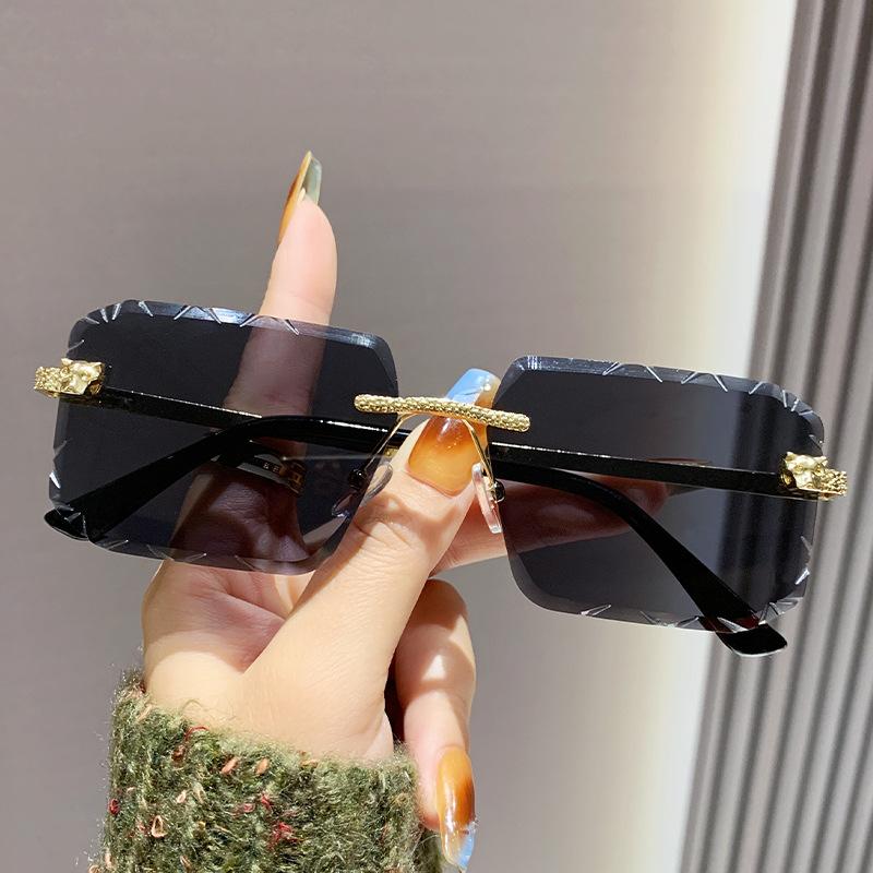 Leopard Head Men'S And Women'S Retro Gypsy Metal Sunglasses, Cheetah Decorative Frameless Square Sunglasses