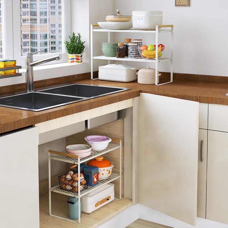 Kitchen supplies layered shelves, double-layer cabinets, dish storage racks, sink side countertops, plate drain racks