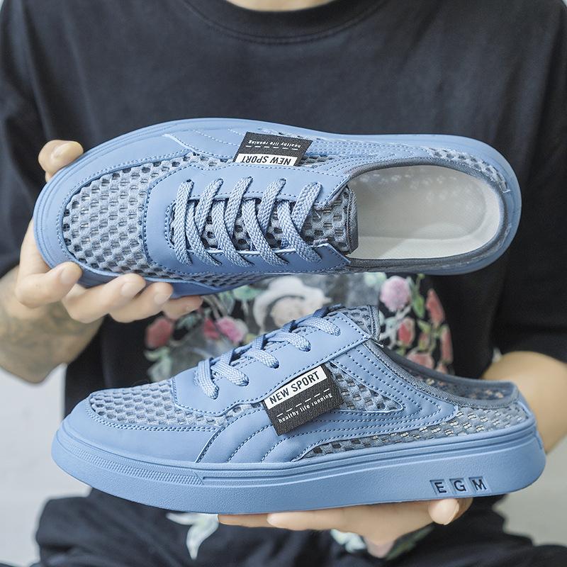 Sommer große Netz hohle halbe Pantoffeln ohne Fersenriemen Tasche Kopfschuhe Student flach einfach atmungsaktive Board Schuhe