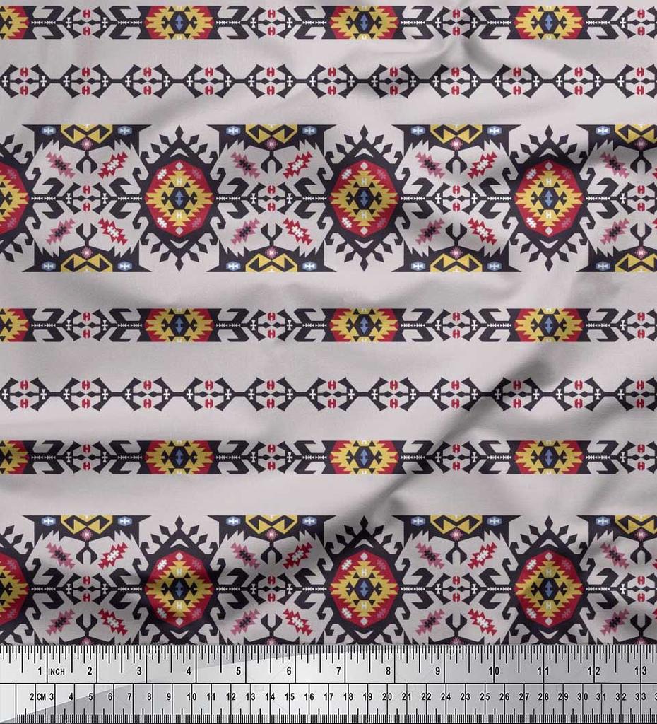 Soimoi Țesătură Satin Crep Japonez Aztec Sud-Vest Imprimată 1 metru 42 Inch