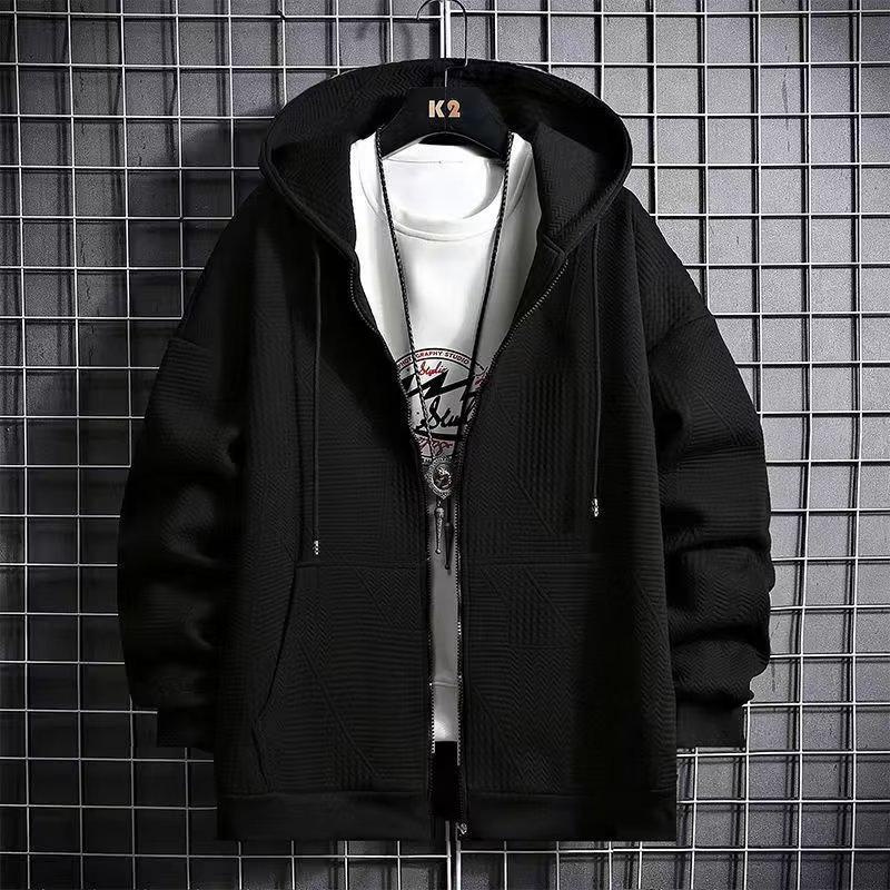 

Мужская куртка-кардиган на молнии с вафельным узором — легкий свитер сезона весна/осень 2024 года M чёрный