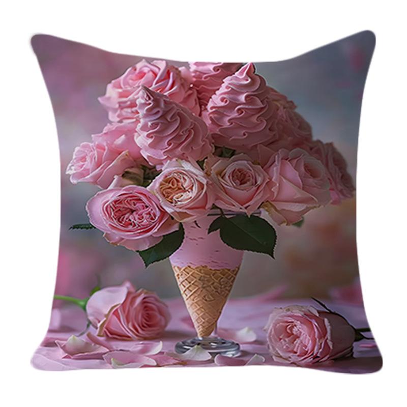 

Summer New American Rose Ice Cream Pillow Case Personalized Peach Skin Sofa Bedside Cushion Pillow Case Home 45*45cm