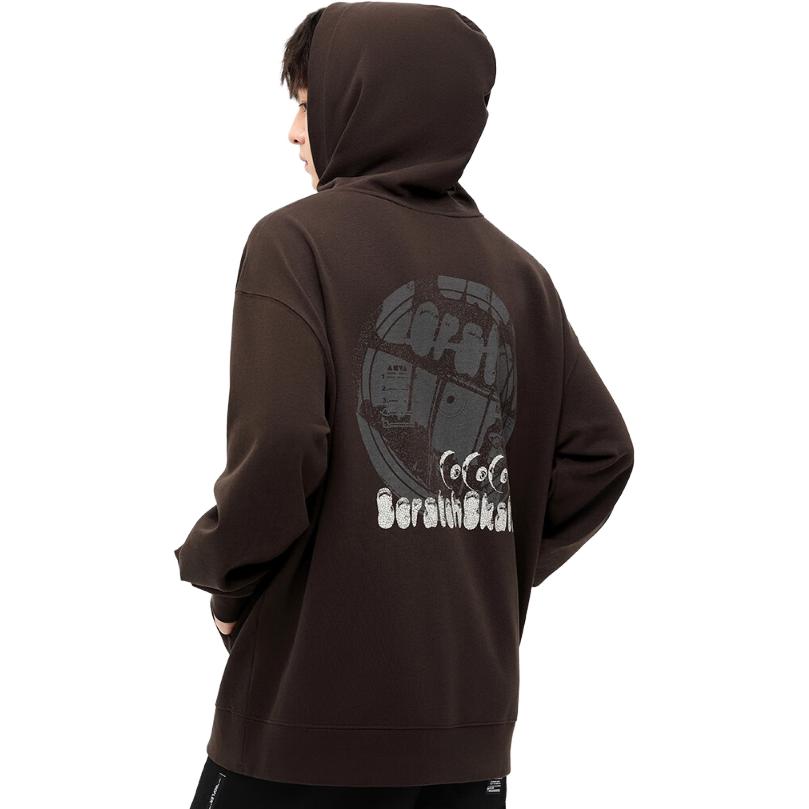 Anta Skateboard Series Letter Print Hooded Casual Sweatshirt Men Sweatshirt Dark-Brown 152338718-3