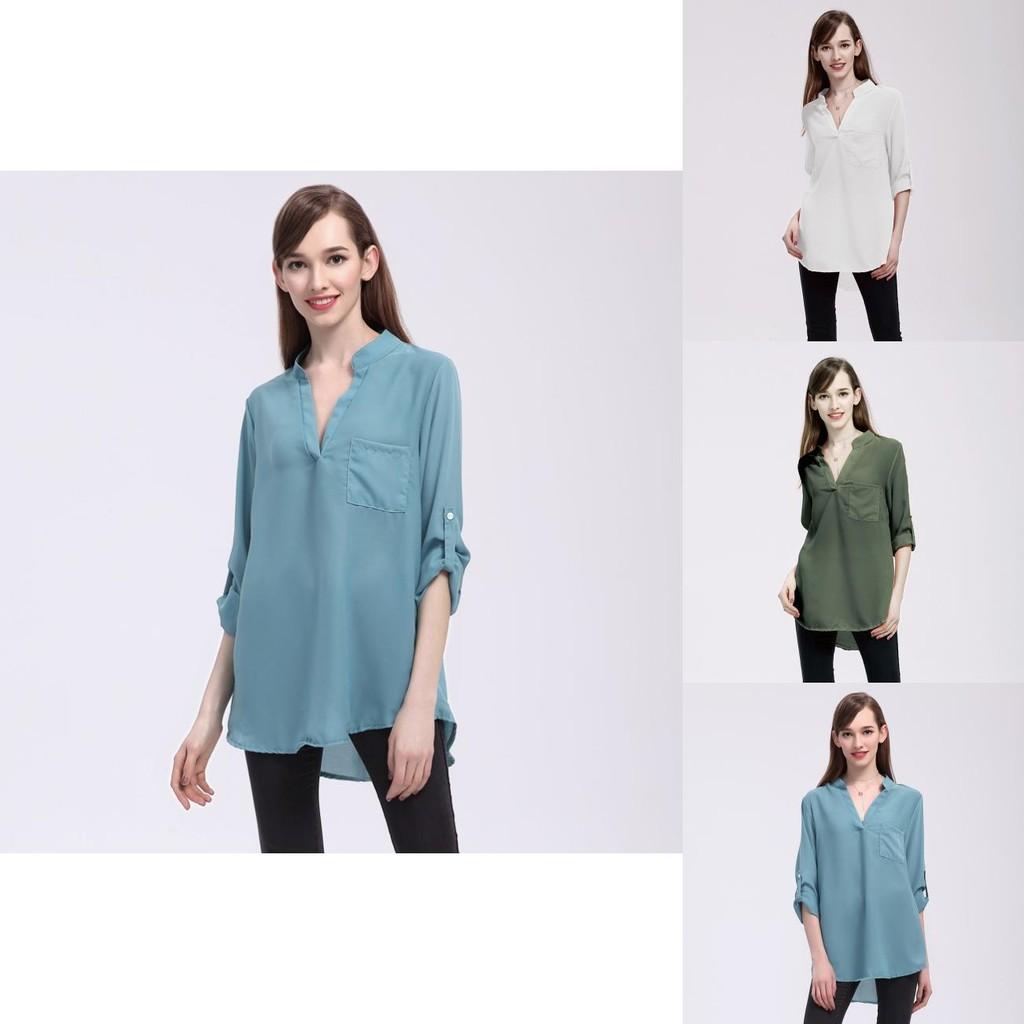 Stylish Chiffon Blouses For Women Loose Fit V-neck Shirts With Long Sleeves Perfect For Office And Casual Wear In Spring