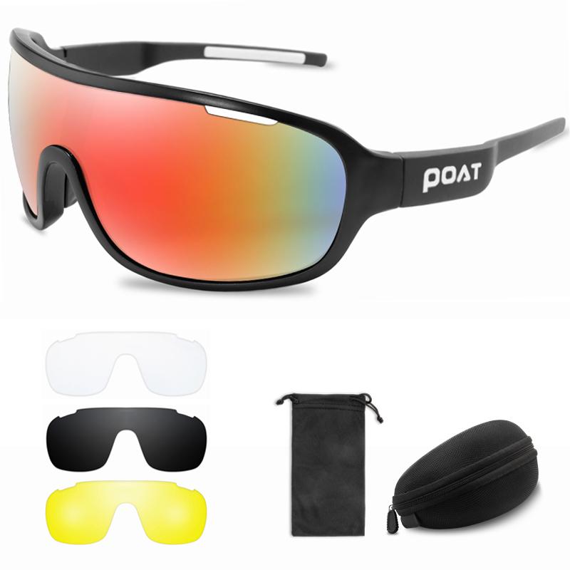 POAT Outdoor Sports Men Women Sunglasses Extra Lens Cycling Eyewear Fashion Bike Bicycle Mtb Goggles with Case UV400