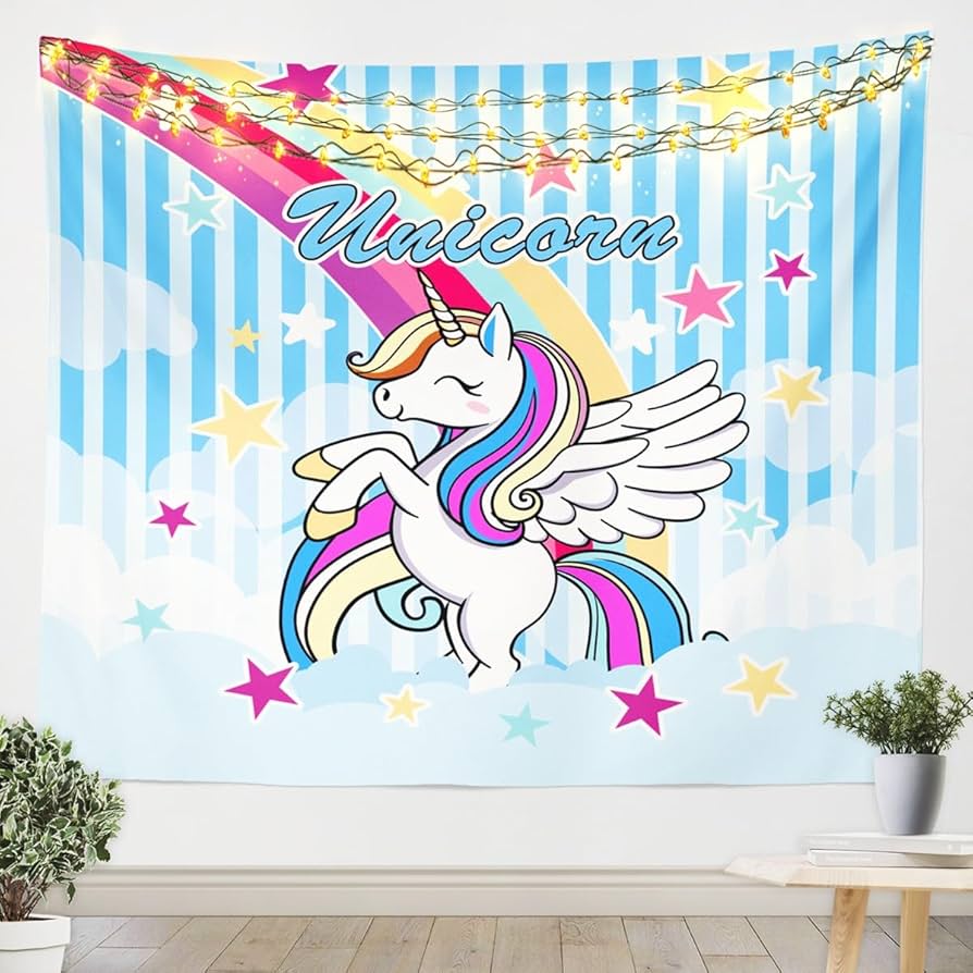 Unicorn Print Tapestry Wall Hanging Cute Cartoon Unicorn Tapestry Asthetic Home Decor Tapestry Wall Hanging for Kids Girls Room