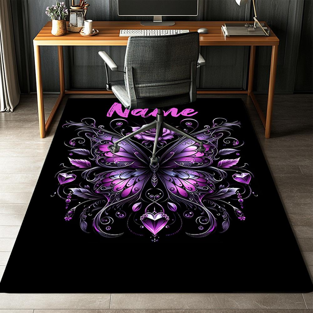 Custom Name Butterfly Printed Carpet,Rug for Office Chair Living Room Bedroom Kitchen Room Decor Gifts.
