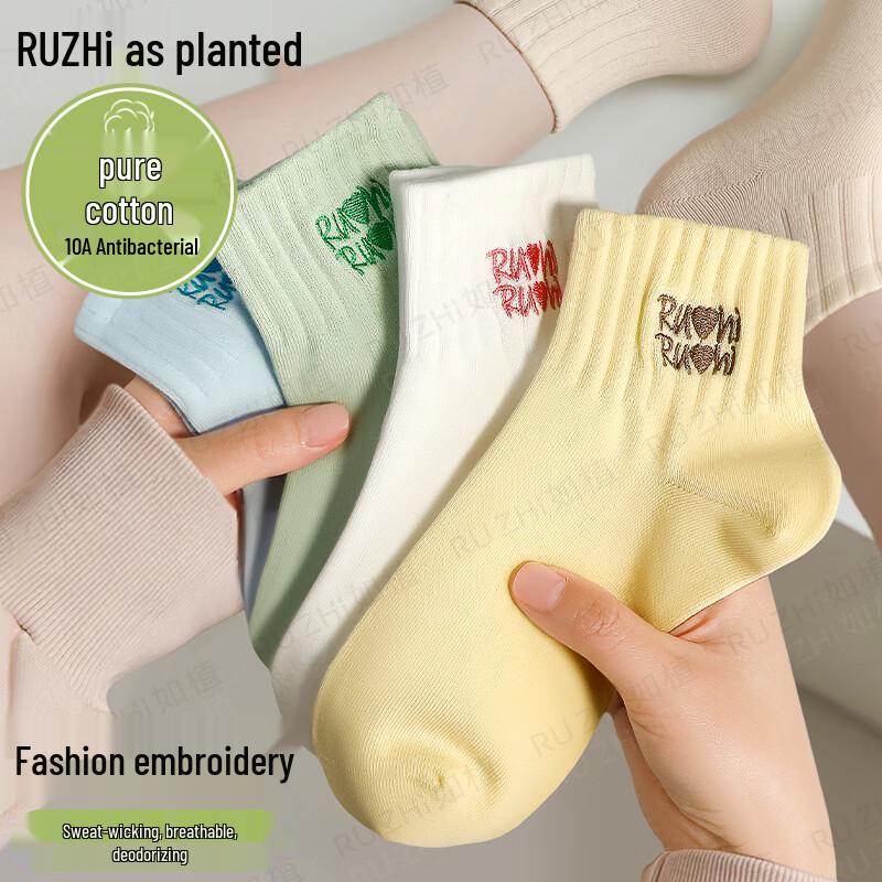 RuZhi Women s Antibacterial Deodorant Combed Cotton Ankle Socks, 6 Pairs One Size