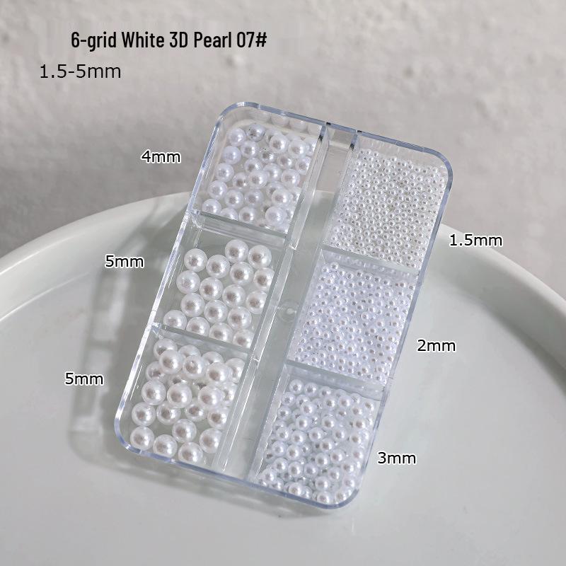 12-Grid Nail Art Pearls: Off-White Mixed Sizes, No Holes, Semi-Circular Boxed Decorations