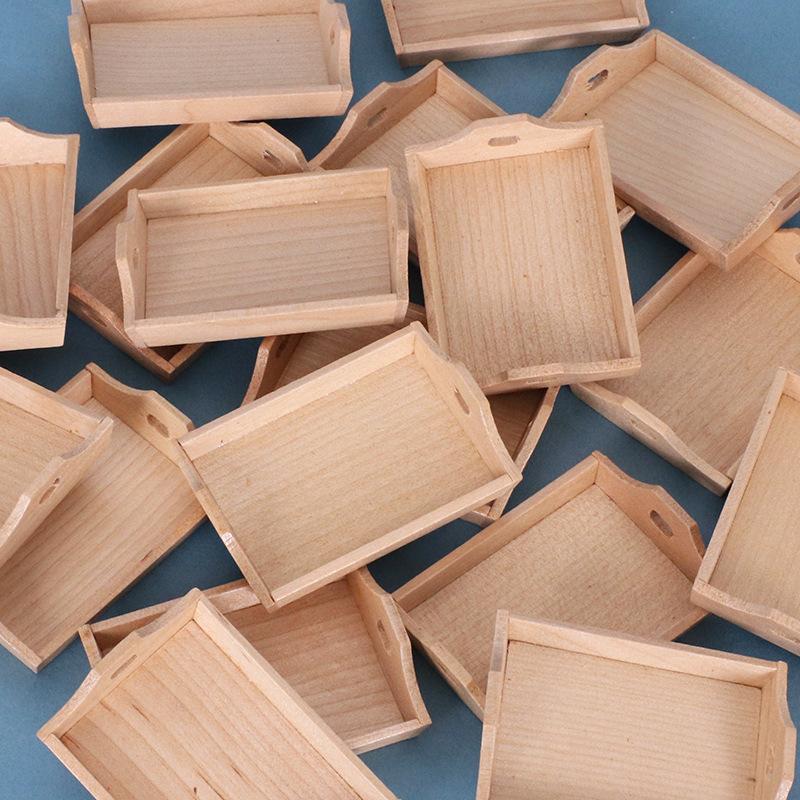 2PCS Dollhouse Miniature Food Tray Set Wood Box for Kids Doll House Kitchen Toy Enhancing Imaginative Play and Fine Motor Skills