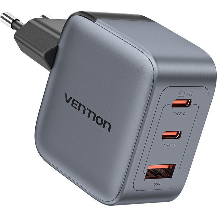 Chargeur secteur - VENTION - 3-Port USB GaN - 70W - Charge rapide - EU-Plug Gris