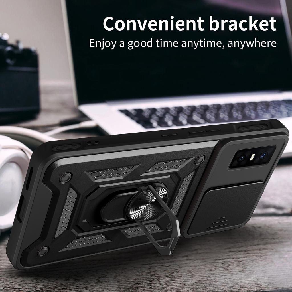 For Infinix GT 30 Pro 5G Case with Slide Camera Lid PC + TPU Kickstand Phone Cover