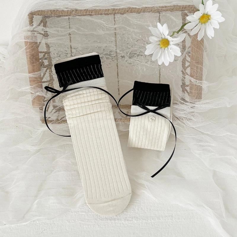 

Sweet Cute Kawaii Bow Girls Long Socks Princess Style Bow Ribbon Girls Calf Socks Kids Children s One Size Soft Cotton Socks New foot length 12-23cm