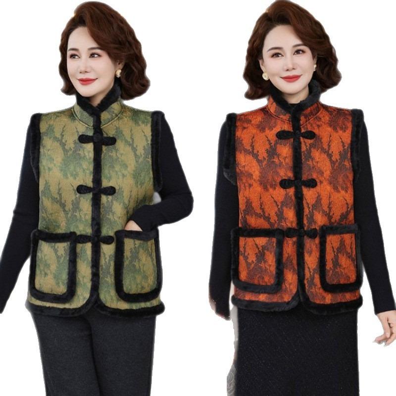 Women's autumn and winter velvet thickened vest thermal vest Tang suit vest jacket