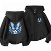 Butterfly Flower Girl Pink Hoodie Zip Up Cardigan Tops Black Hoodies 3-12 Year Zipper Style Children Red Autumn Coat