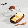 Minimalist Kitchen Butter Organizer Wooden Dish with Glass Lid And Knife Holder for Container Refrigerator Countertop & Refrigerator Keeper