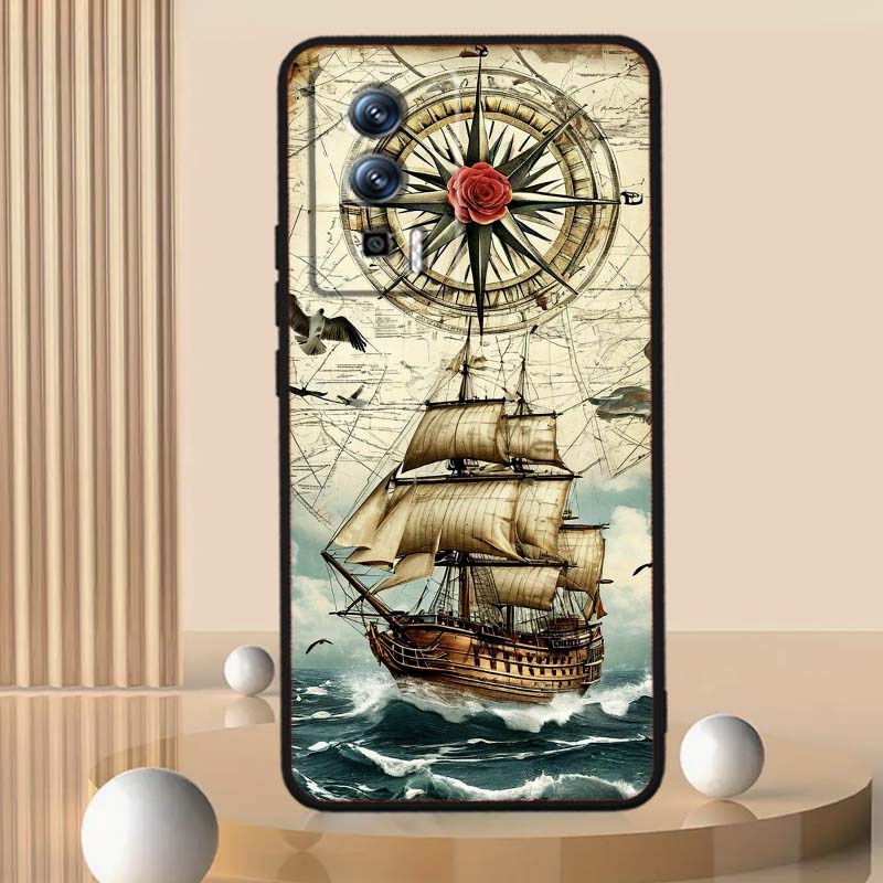 Vintage compass illustration Phone Case For Xiaomi Redmi 12 13C 12C 13 10C 9T A2 9A 9C 7A Note 10S 8T 10 9 8 Pro 4G 5G Black