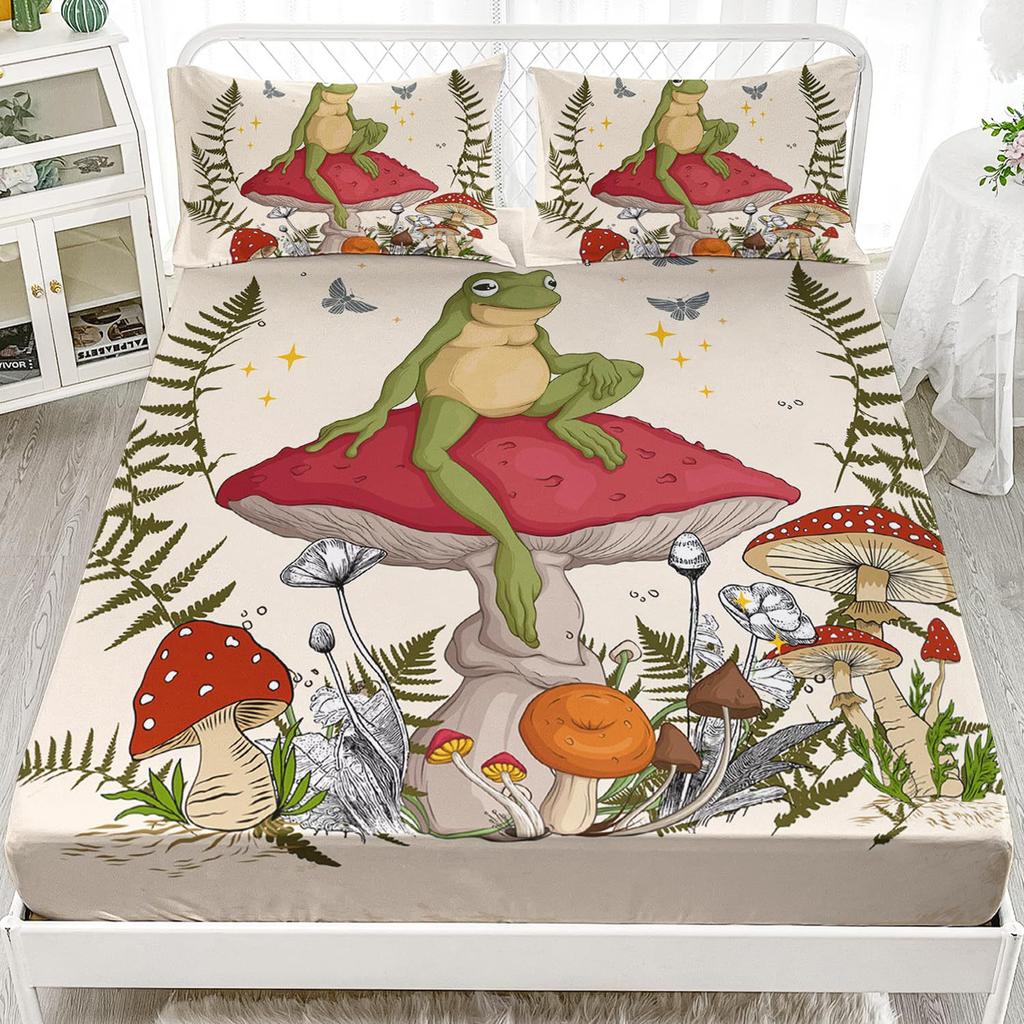 Cute Flower Deer Pattern Mattress Three-Piece Digital Printing Home Bedding Set