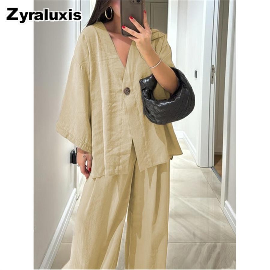 Trendy Loose V-Neck Wide Leg Pants Casual Fashion Set for Women