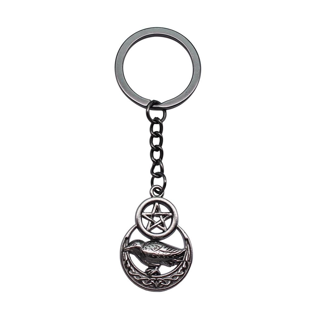 Dreifachmond Pentagramm Anhänger Schlüsselanhänger Stern Wicca Thema Schlüsselring 28mm