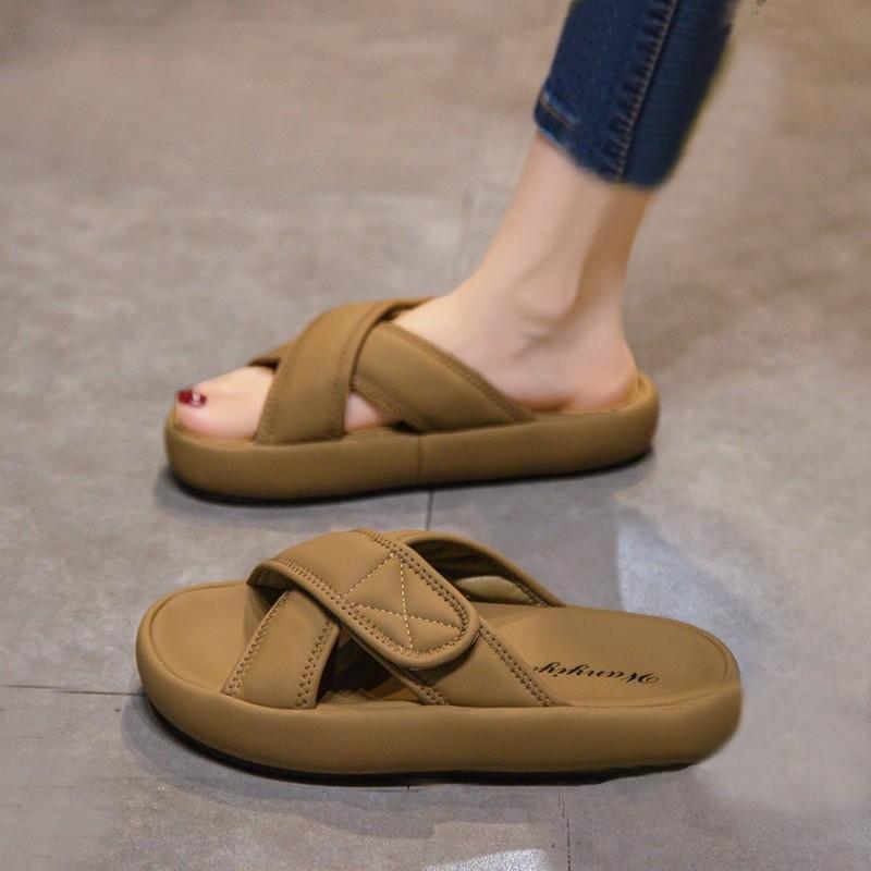 2025 New European and American Fashion Flats Comfortable and Trendy Solid Color Soft-soled Flat-soled Cool Slippers Women's Shoes Cool Slippers