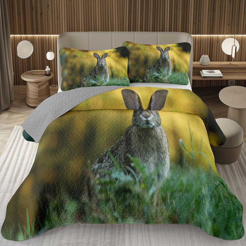 Cartoon Rabbit Bedspread Queen/Twin Lightweight Rustic Farmhouse Coverlet Easter Bunny Quilted Bedding Set 2/3 Pieces Quilt Set