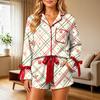 Women's Christmas Pajama Set with Long Sleeve Pocket Top and Shorts