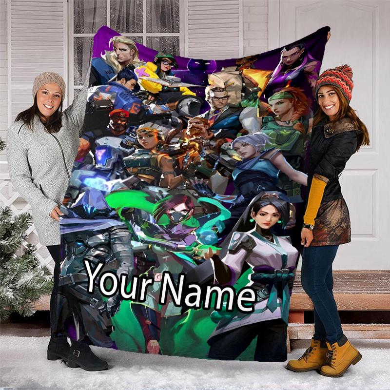 Custom Name Valorant Theme Printed Blanket - Perfect for Couch, Bed, Travel & Outdoor Use | Machine Washable, Cozy & Durable.