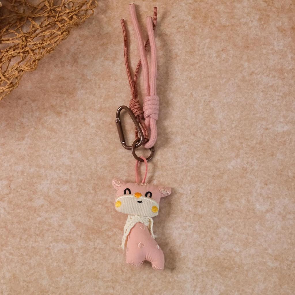 Forest Fabric Kitten Pendant: Retro Cartoon Bag Charm & Keychain