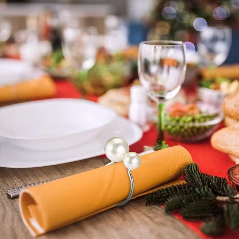 1-24PCS Durable Pearl Plastic Napkin Ring Elegant Design for Wedding Christmas Formal Dinner and Party Table Decorations