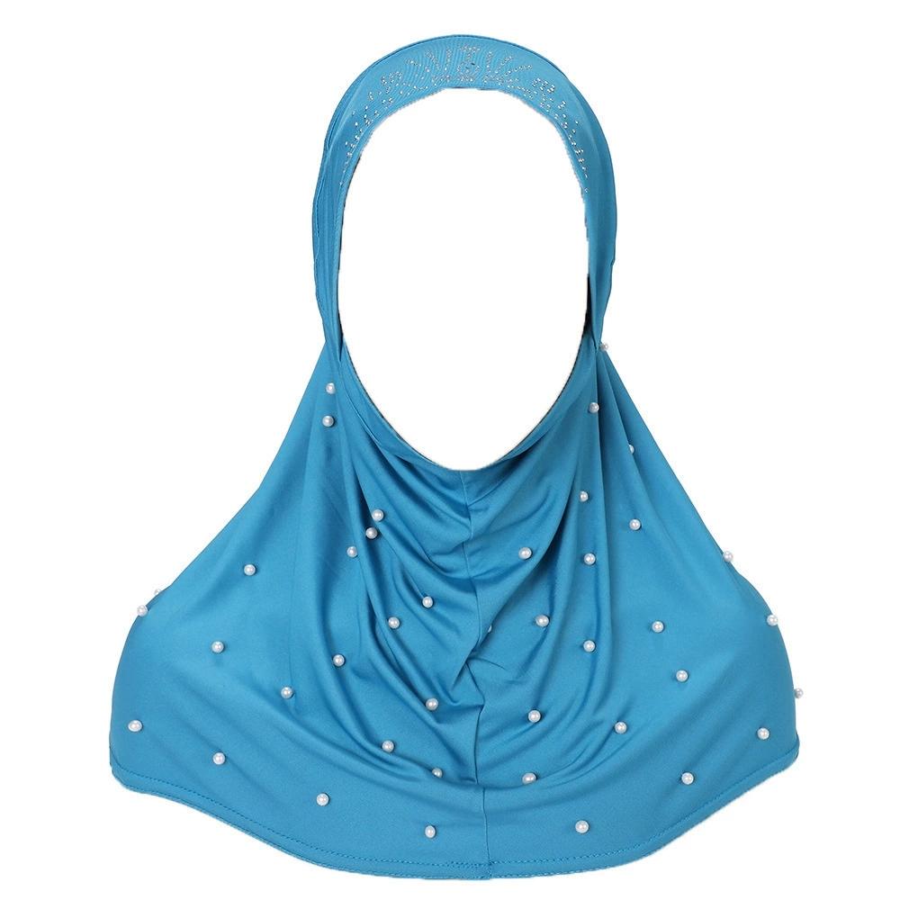 Women Pearl Decorated Hijab Scarf Shimmer Edge Shawl Women Soft Premium Jersey Hijab Turban Islam Solid Color Headscarf