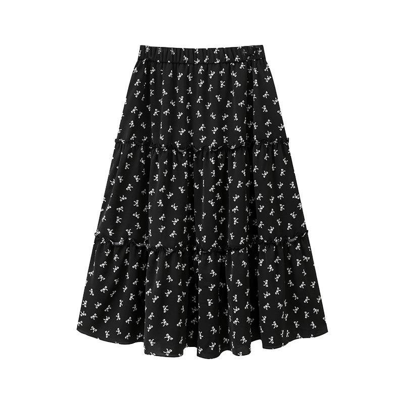 Women's Floral Print Skirt, A-line Skirt Spring and Summer High-waisted Mid-length Cake Skirt