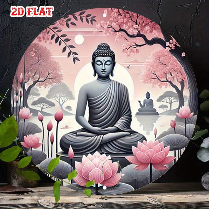 pc Retro Turquoise Flower Mosaic Round Wall Art D Aluminum Sign with Golden Accents Frameless Perfect for Home Decor Re