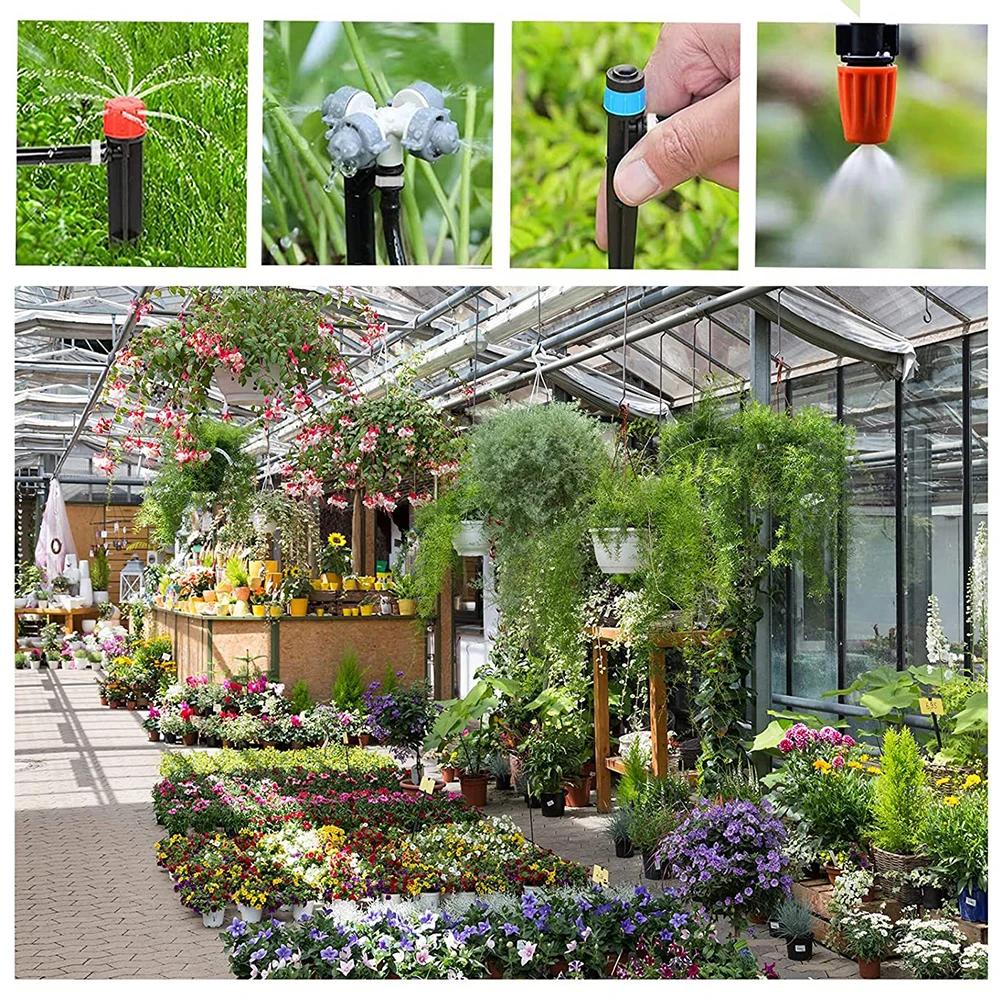 200FT Greenhouse Micro Drip Irrigation Kit with 1/2 Inch Hose 1/4 Inch Distribution Tubing Patio Misting Plant Watering System