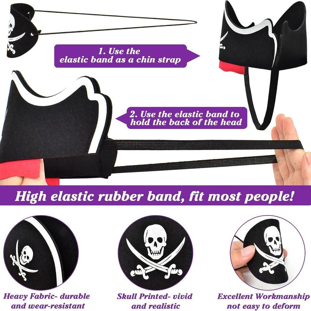 5 Stück Schwarzer Totenkopf Piratenkapitän Mütze Horror Filz Piratenhut Partyzubehör Halloween
